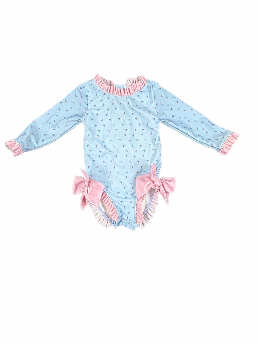 CECIL and LOU Baby Girl Long Sleeve Floral Ruffle Rashguard Swimsuit - 9M
